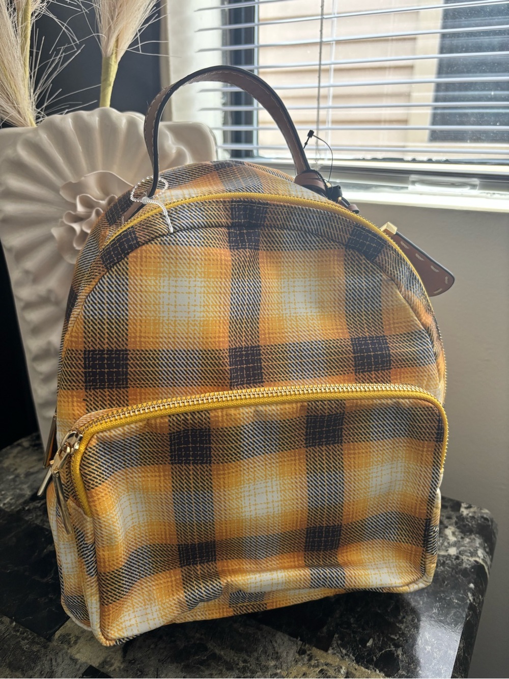 Tommy Hilfiger Yellow Plaid Mini Backpack